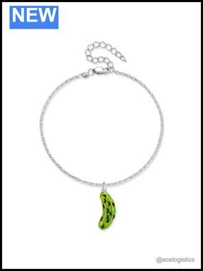 925 Sterling Silver Pickle Cucumber Charm Bracelet Christmas Gift
